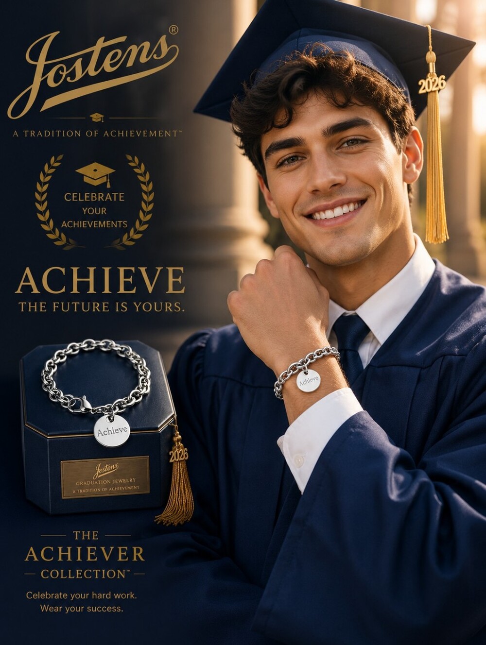 Jostens 'Achieve' Charm Chain Bracelet: Lustrium Palladium Proprietary Alloy